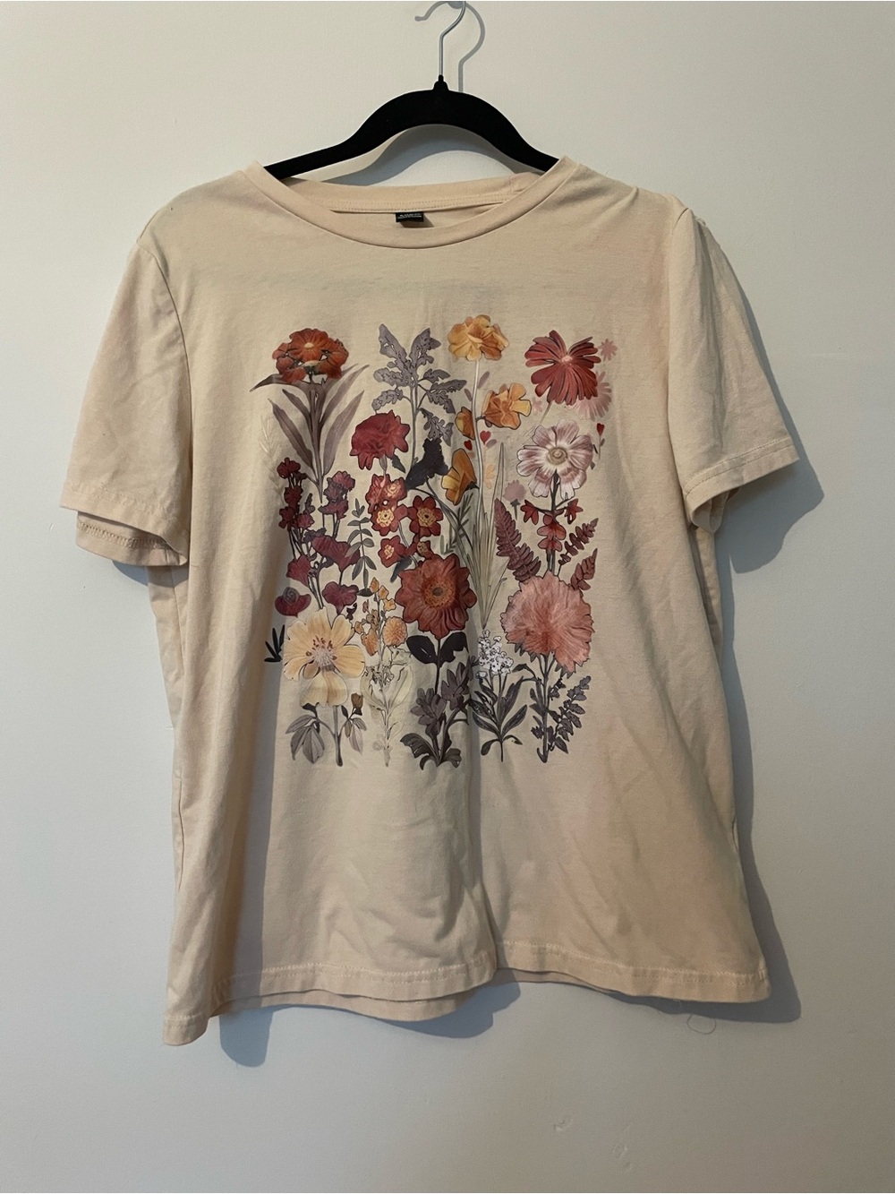 Floral Graphic Tee in Beige with Multicolor Blooms